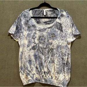 Top Blouse Goth Fairy Boho Hippie Whimsy Romantic Purple Rhinestone  XL Pullover